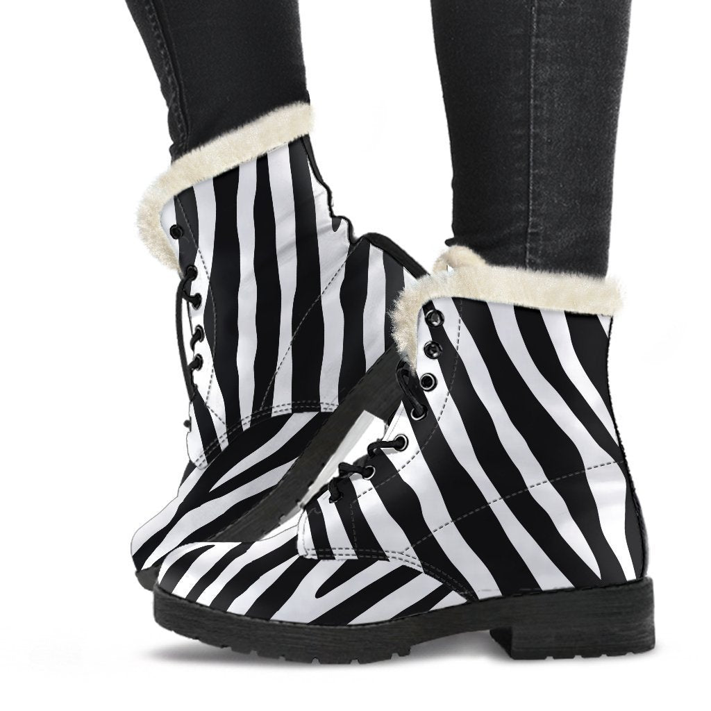 Black White Zebra Pattern Print Comfy Boots GearFrost