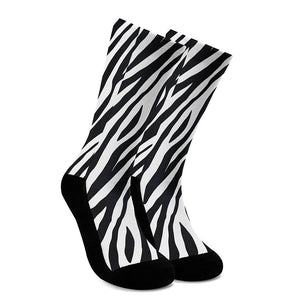 Black White Zebra Pattern Print Crew Socks