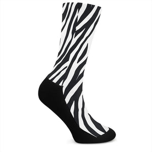 Black White Zebra Pattern Print Crew Socks