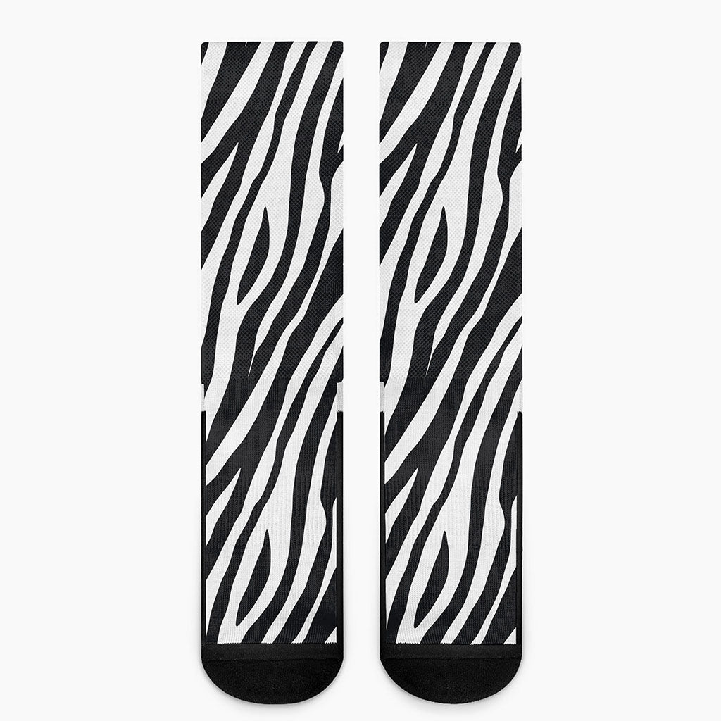 Black White Zebra Pattern Print Crew Socks