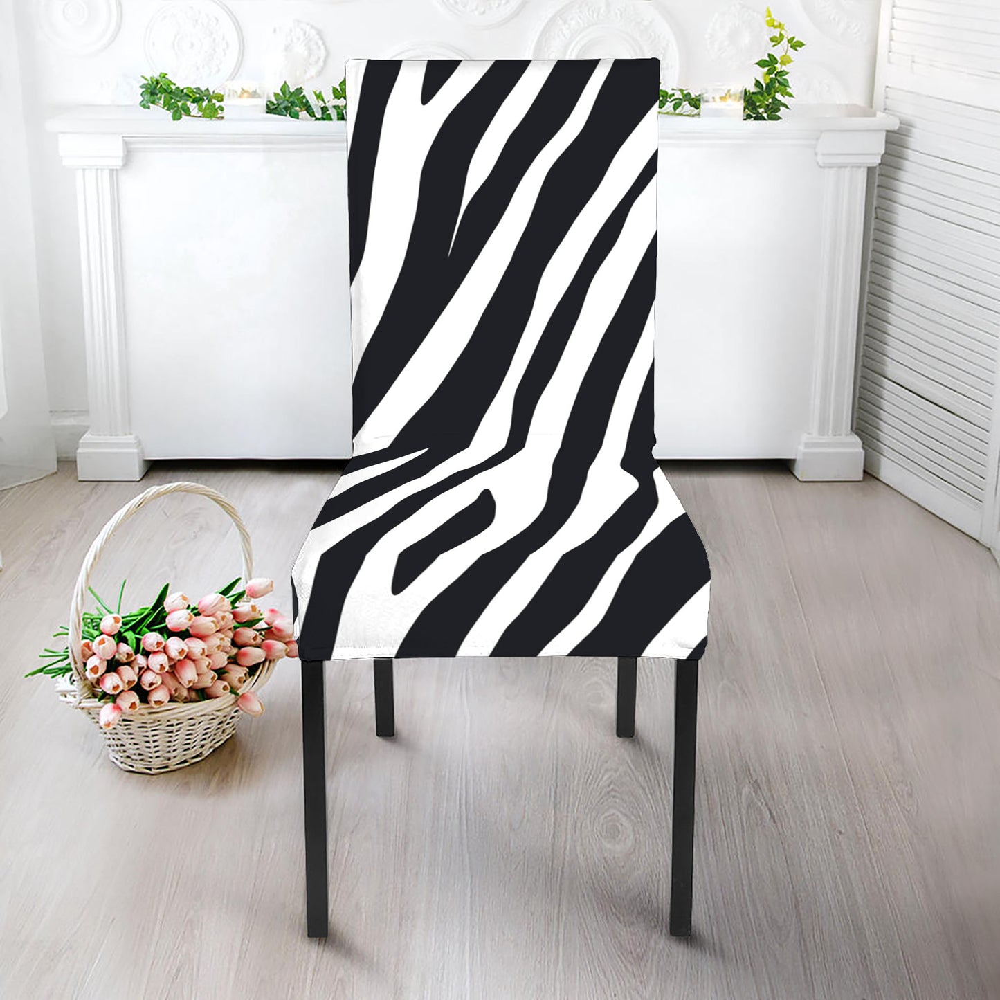 Black White Zebra Pattern Print Dining Chair Slipcover