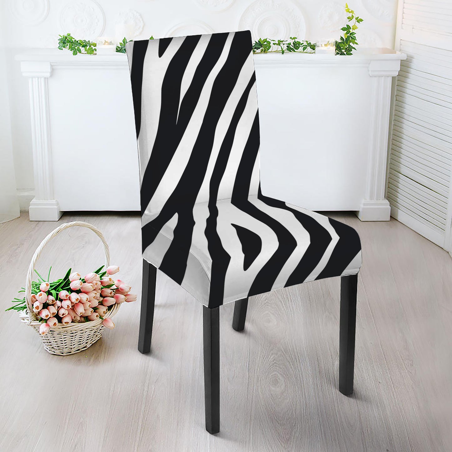 Black White Zebra Pattern Print Dining Chair Slipcover