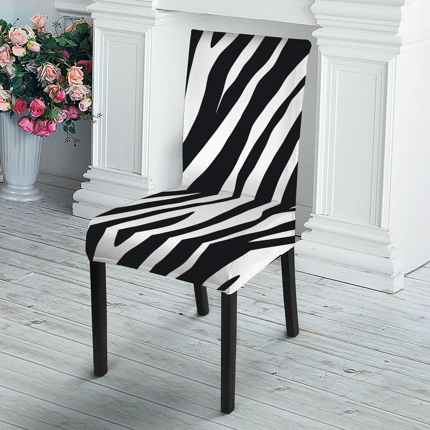 Black White Zebra Pattern Print Dining Chair Slipcover