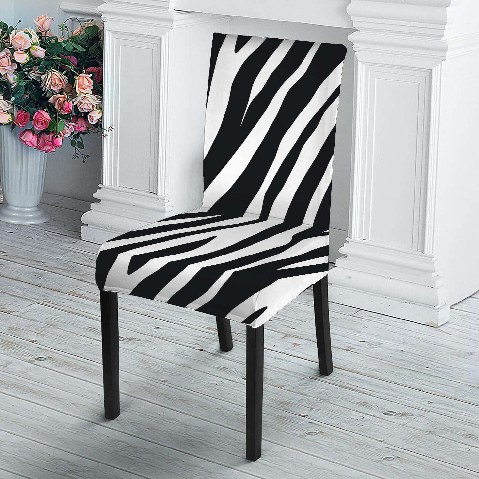 Black White Zebra Pattern Print Dining Chair Slipcover