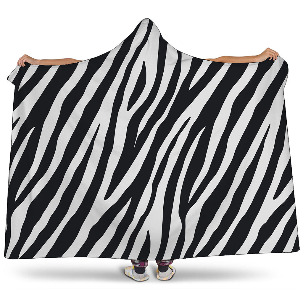 Black White Zebra Pattern Print Hooded Blanket
