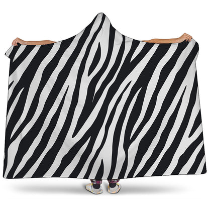 Black White Zebra Pattern Print Hooded Blanket