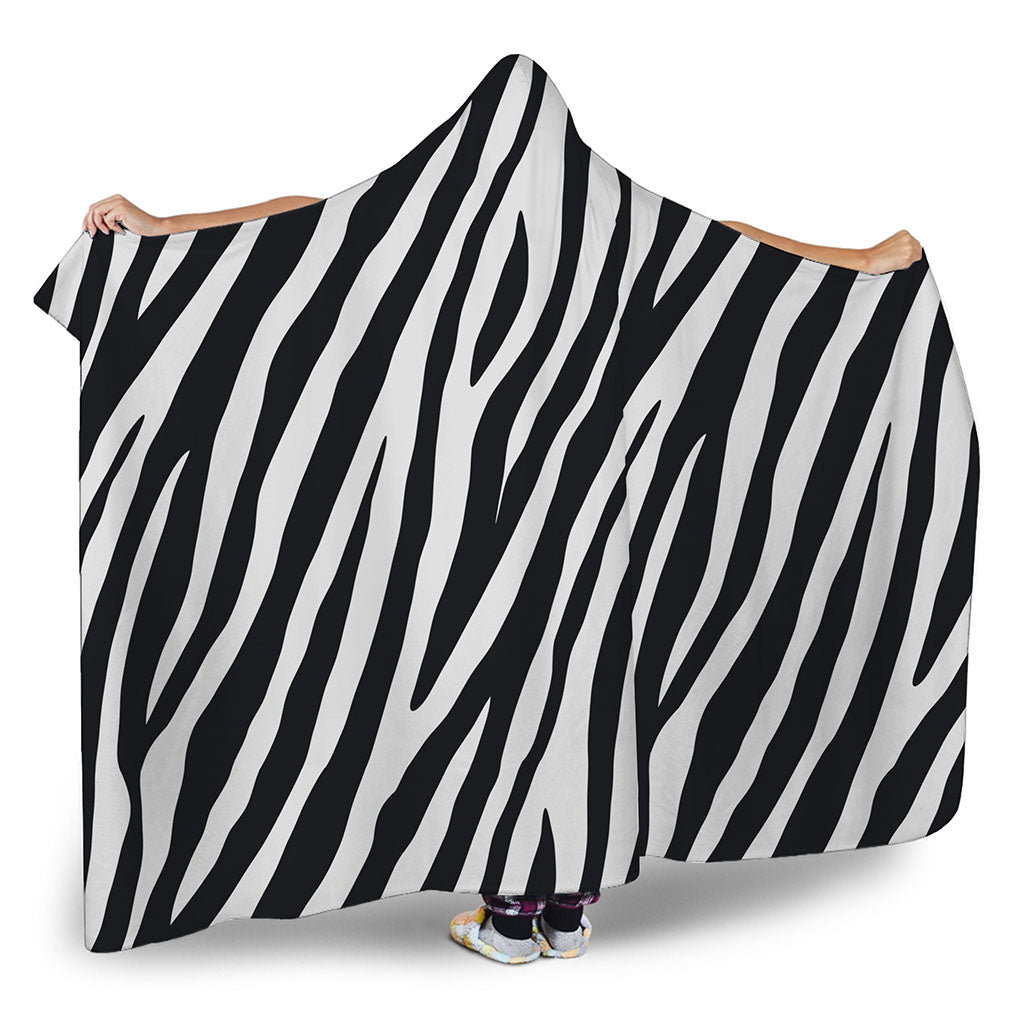 Black White Zebra Pattern Print Hooded Blanket