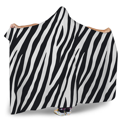 Black White Zebra Pattern Print Hooded Blanket