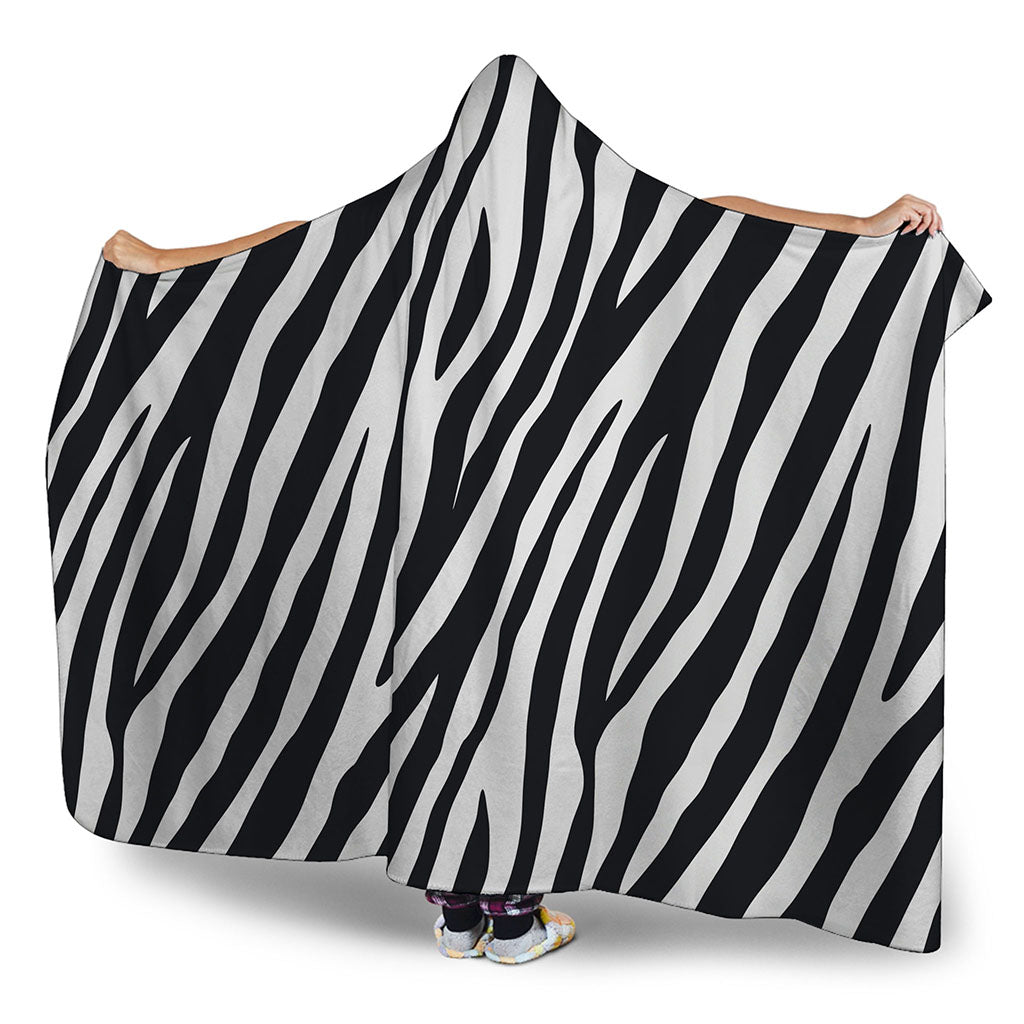 Black White Zebra Pattern Print Hooded Blanket