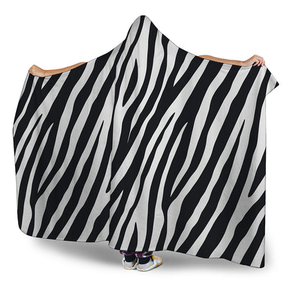 Black White Zebra Pattern Print Hooded Blanket