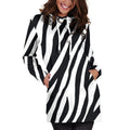 Black White Zebra Pattern Print Pullover Hoodie Dress