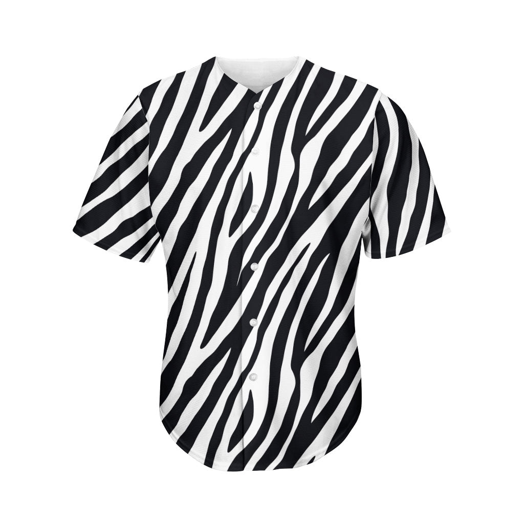 Black White Zebra Pattern Print Men's Baseball Jersey