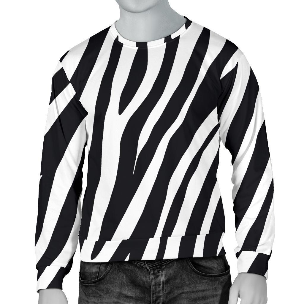 Black White Zebra Pattern Print Men's Crewneck Sweatshirt GearFrost