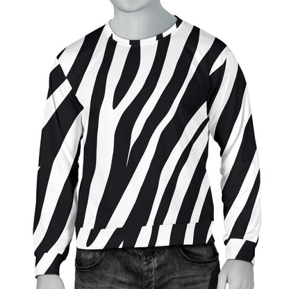Black White Zebra Pattern Print Men's Crewneck Sweatshirt GearFrost