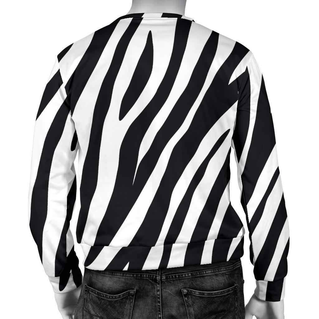 Black White Zebra Pattern Print Men's Crewneck Sweatshirt GearFrost