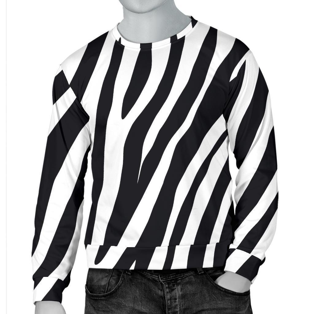 Black White Zebra Pattern Print Men's Crewneck Sweatshirt GearFrost