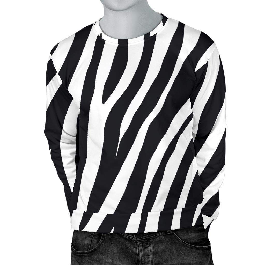 Black White Zebra Pattern Print Men's Crewneck Sweatshirt GearFrost