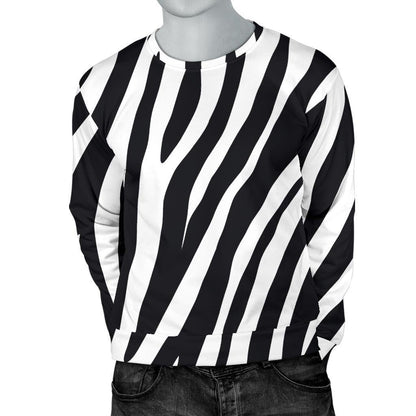 Black White Zebra Pattern Print Men's Crewneck Sweatshirt GearFrost