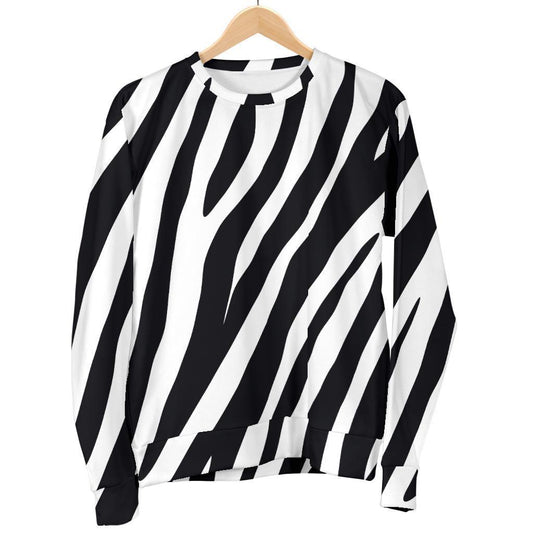 Black White Zebra Pattern Print Men's Crewneck Sweatshirt GearFrost