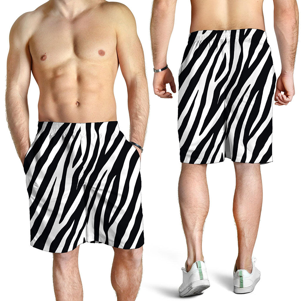 Black White Zebra Pattern Print Men's Shorts