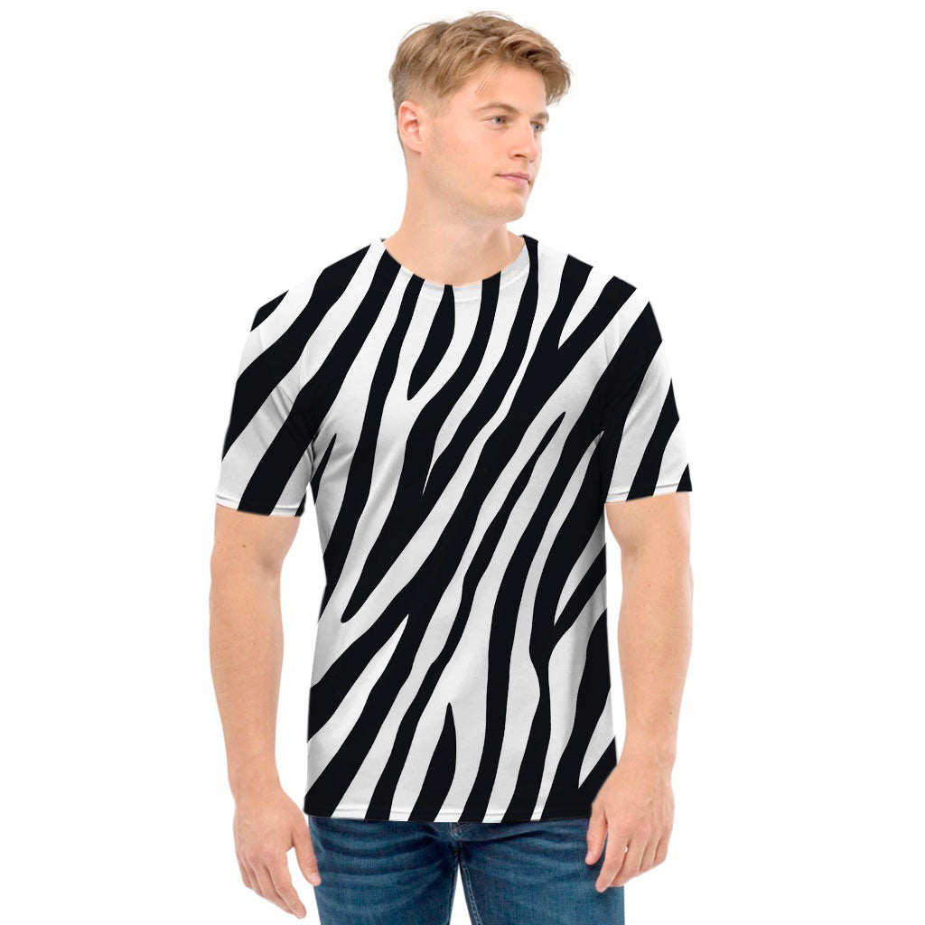 Black White Zebra Pattern Print Men's T-Shirt