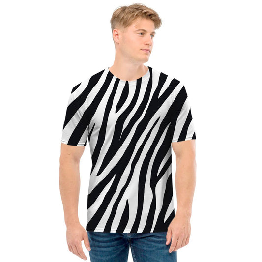Black White Zebra Pattern Print Men's T-Shirt