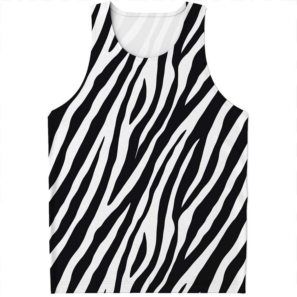Black White Zebra Pattern Print Men's Tank Top