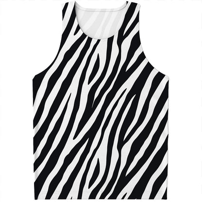 Black White Zebra Pattern Print Men's Tank Top