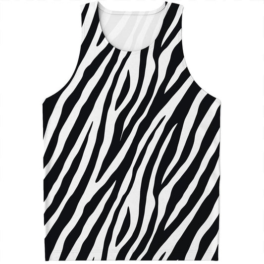 Black White Zebra Pattern Print Men's Tank Top