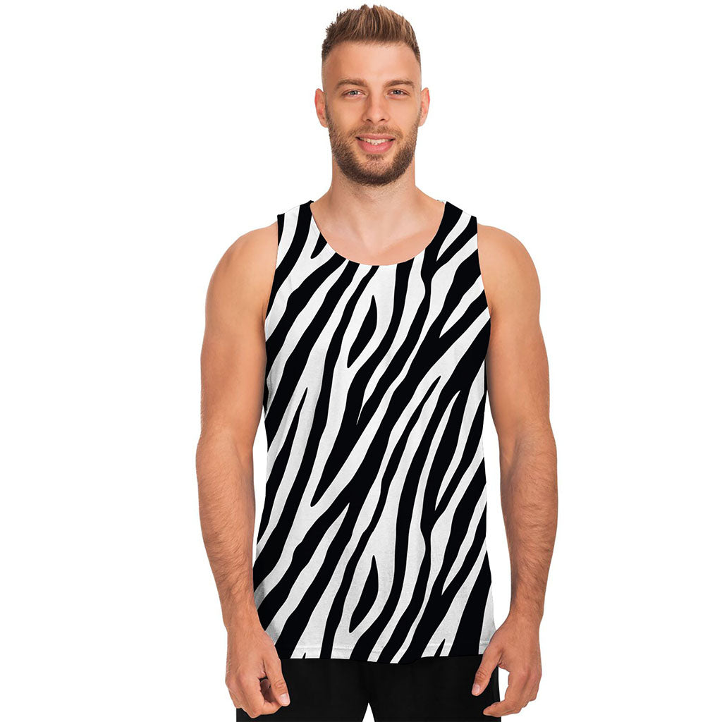 Black White Zebra Pattern Print Men's Tank Top