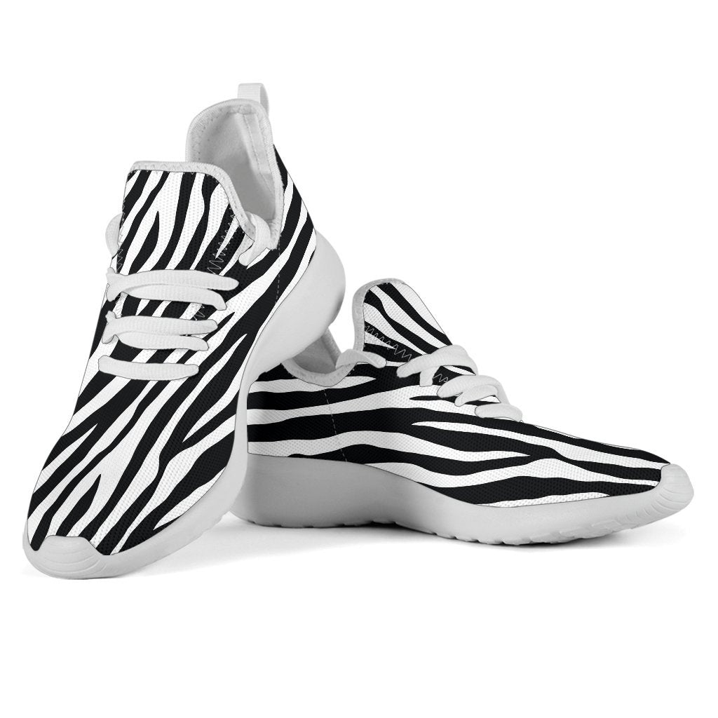 Black White Zebra Pattern Print Mesh Knit Shoes GearFrost