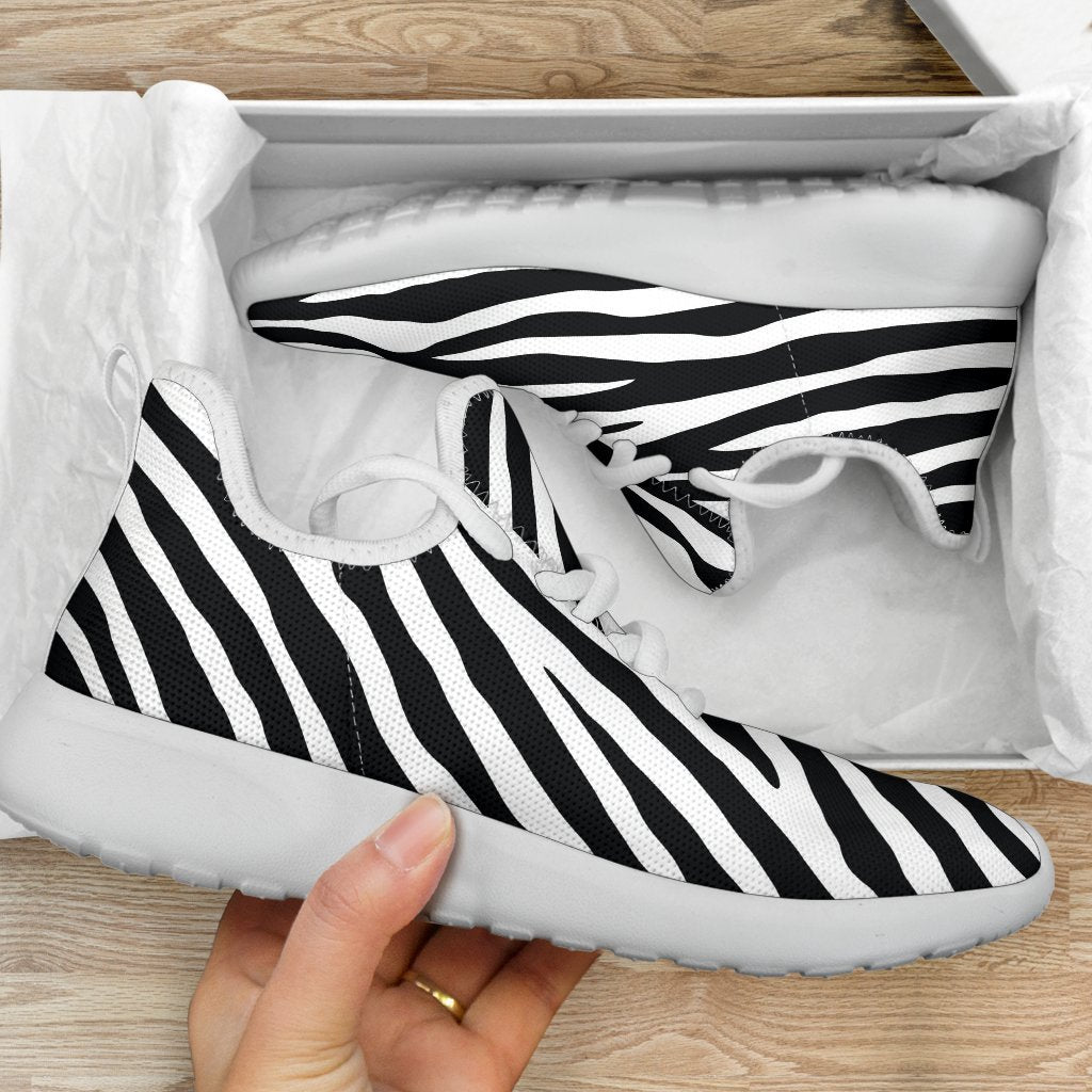 Black White Zebra Pattern Print Mesh Knit Shoes GearFrost