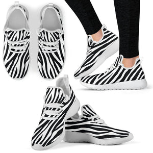 Black White Zebra Pattern Print Mesh Knit Shoes GearFrost