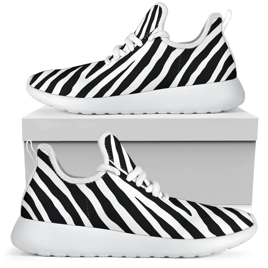 Black White Zebra Pattern Print Mesh Knit Shoes GearFrost