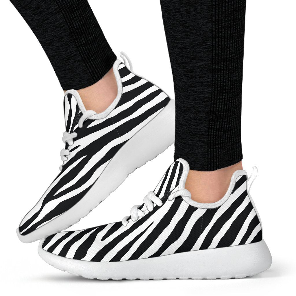 Black White Zebra Pattern Print Mesh Knit Shoes GearFrost