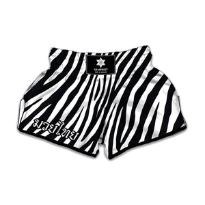 Black White Zebra Pattern Print Muay Thai Boxing Shorts