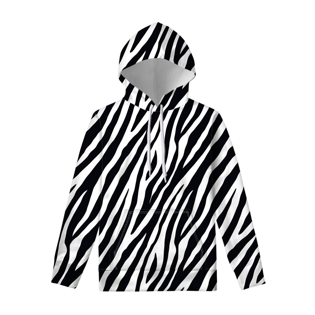 Black White Zebra Pattern Print Pullover Hoodie