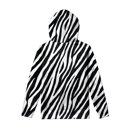 Black White Zebra Pattern Print Pullover Hoodie