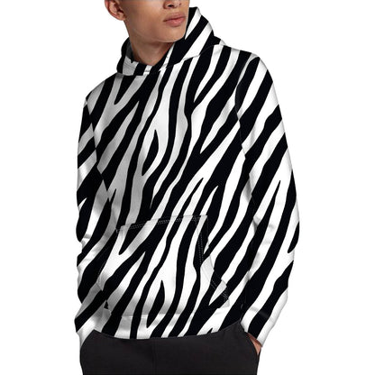 Black White Zebra Pattern Print Pullover Hoodie