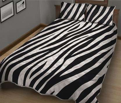 Black White Zebra Pattern Print Quilt Bed Set