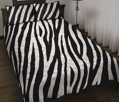 Black White Zebra Pattern Print Quilt Bed Set