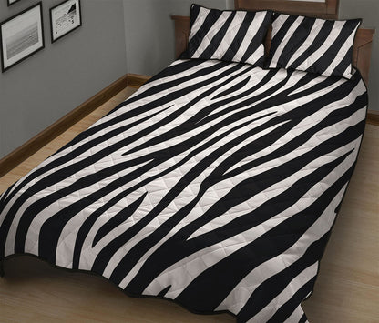 Black White Zebra Pattern Print Quilt Bed Set