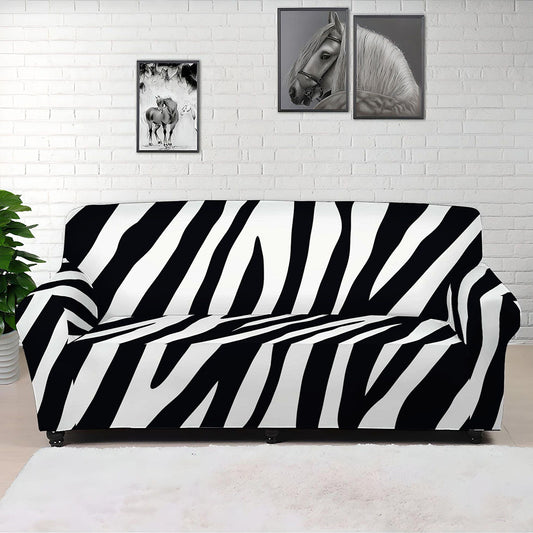 Black White Zebra Pattern Print Sofa Cover