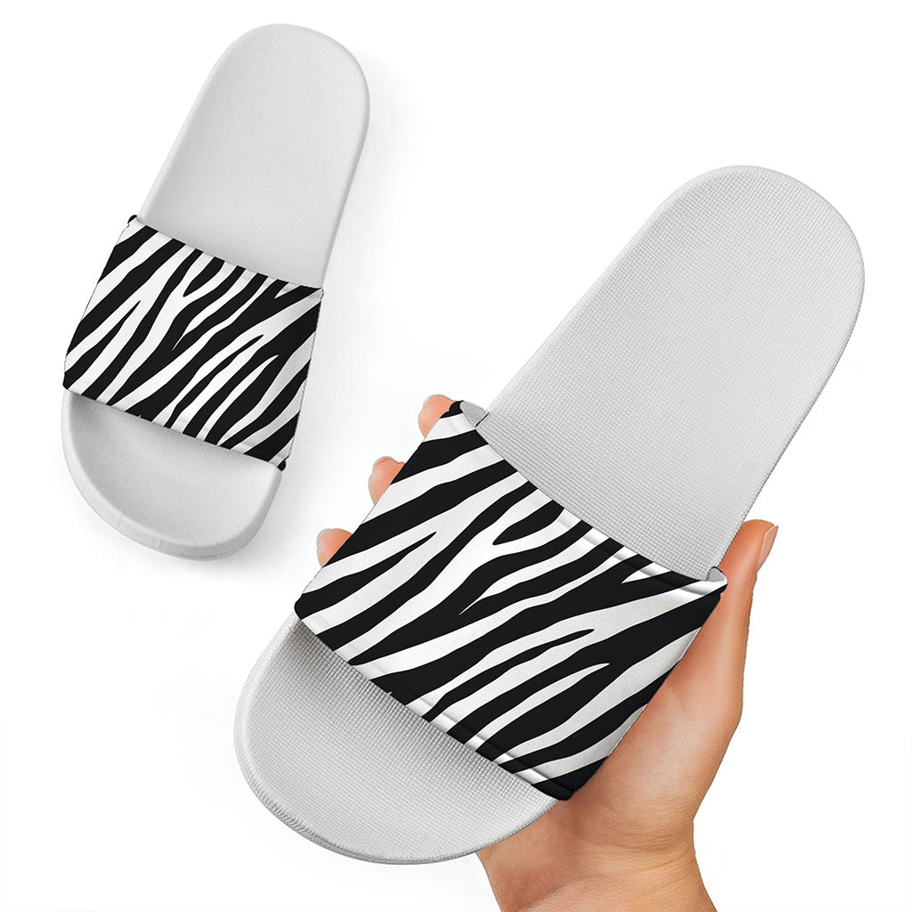 Black White Zebra Pattern Print White Slide Sandals