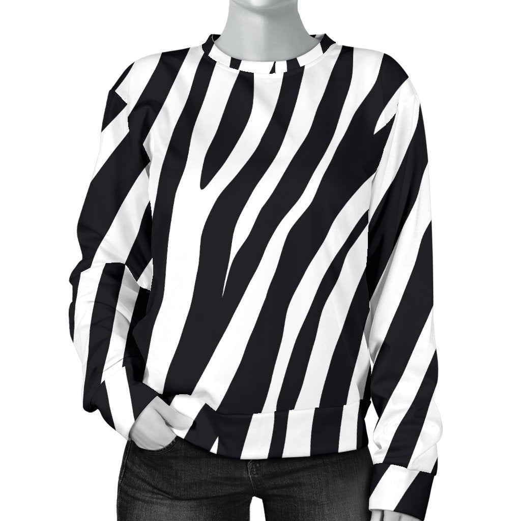 Black White Zebra Pattern Print Women's Crewneck Sweatshirt GearFrost
