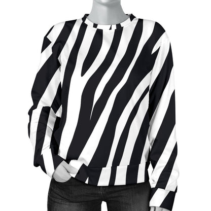 Black White Zebra Pattern Print Women's Crewneck Sweatshirt GearFrost