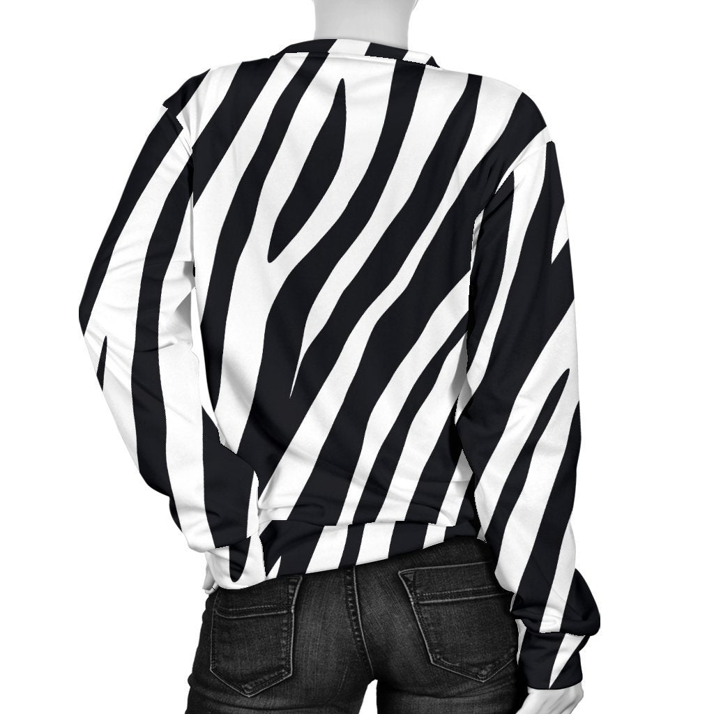 Black White Zebra Pattern Print Women's Crewneck Sweatshirt GearFrost