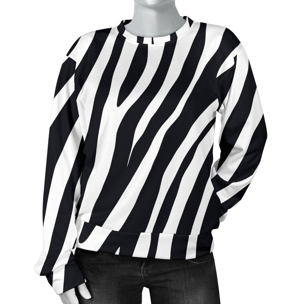 Black White Zebra Pattern Print Women's Crewneck Sweatshirt GearFrost