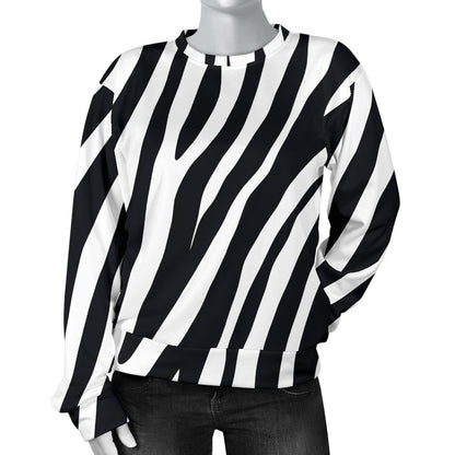 Black White Zebra Pattern Print Women's Crewneck Sweatshirt GearFrost
