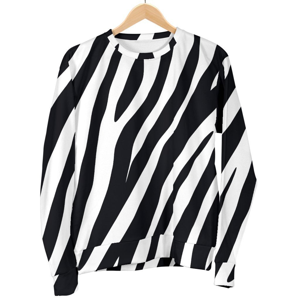 Black White Zebra Pattern Print Women's Crewneck Sweatshirt GearFrost